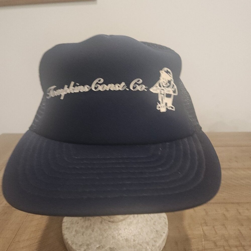 VTG Tompkins Construction Company Snapback Hat Blue Baseball Cap Trucker Mesh